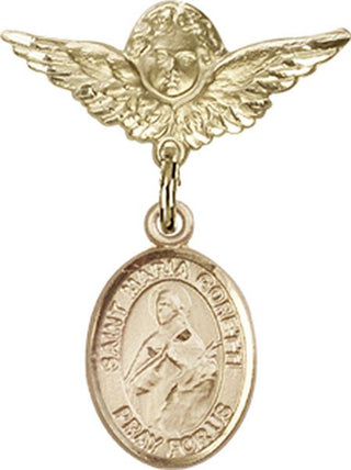 14kt Gold Small Angel w/Wings St. Maria Goretti Baby Badge - Engravable