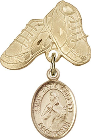 14kt Gold Baby Boots St. Maria Goretti Baby Badge - Engravable