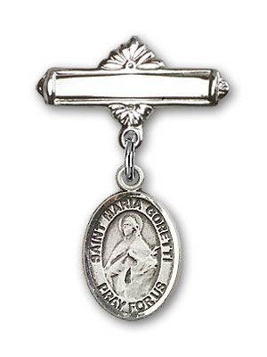 Sterling Silver Polished Badge Pin St. Maria Goretti Baby Badge - Engravable