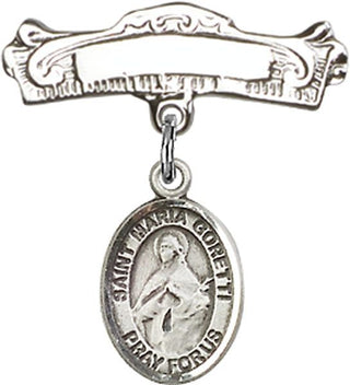 Sterling Silver Badge Pin St. Maria Goretti Baby Badge - Engravable