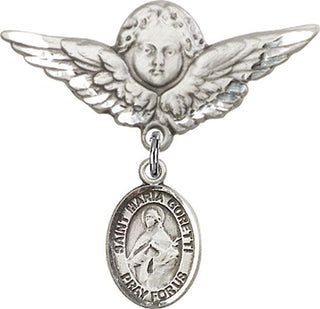 Sterling Silver Large Angel w/Wings St. Maria Goretti Baby Badge - Engravable