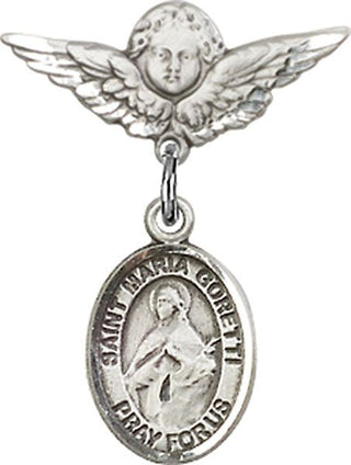 Sterling Silver Small Angel w/Wings St. Maria Goretti Baby Badge - Engravable