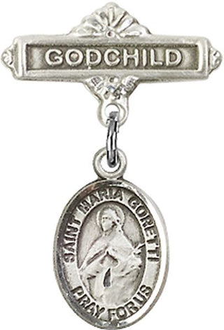 Sterling Silver Godchild St. Maria Goretti Baby Badge - Engravable