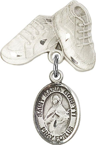 Sterling Silver Baby Boots St. Maria Goretti Baby Badge - Engravable