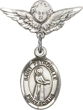 Sterling Silver Small Angel w/Wings St. Petronille Baby Badge - Engravable