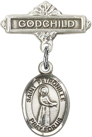 Sterling Silver Godchild St. Petronille Baby Badge - Engravable