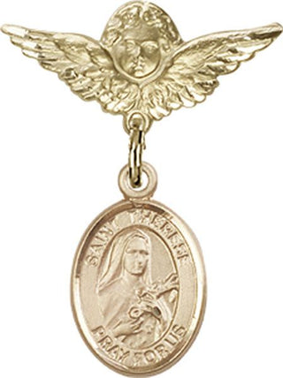 14kt Gold Filled Small Angel w/Wings St. Therese of Lisieux Baby Badge - Engravable