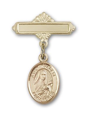 14kt Gold Polished Badge Pin St. Therese of Lisieux Baby Badge - Engravable