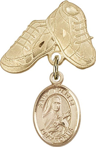 14kt Gold Baby Boots St. Therese of Lisieux Baby Badge - Engravable