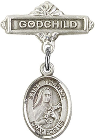 Sterling Silver Godchild St. Therese of Lisieux Baby Badge - Engravable