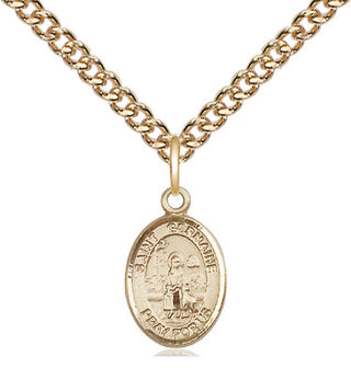 14kt Gold Saint Germaine Cousin Medal Engraved Catholic Saint Jewelry