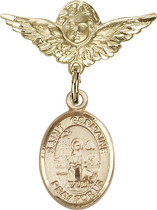 14kt Gold Small Angel w/Wings St. Germaine Cousin Baby Badge - Engravable
