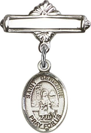 Sterling Silver Polished Badge Pin St. Germaine Cousin Baby Badge - Engravable