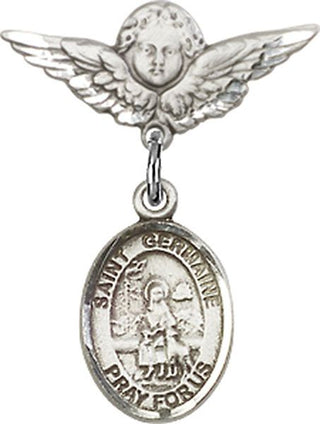 Sterling Silver Small Angel w/Wings St. Germaine Cousin Baby Badge - Engravable