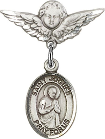 Sterling Silver Small Angel w/Wings St. Isaac Jogues Baby Badge - Engravable