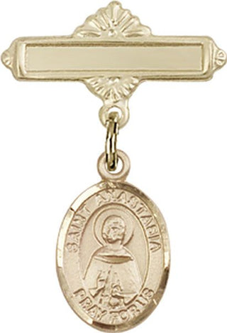 14kt Gold Polished Badge Pin St. Anastasia Baby Badge - Engravable