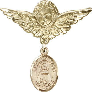 14kt Gold Large Angel w/Wings St. Anastasia Baby Badge - Engravable