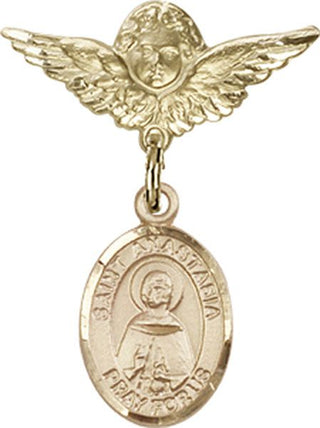 14kt Gold Small Angel w/Wings St. Anastasia Baby Badge - Engravable