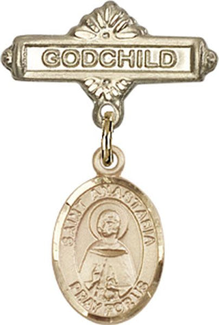 14kt Gold Godchild St. Anastasia Baby Badge - Engravable