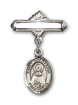 Sterling Silver Polished Badge Pin St. Anastasia Baby Badge - Engravable