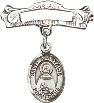 Sterling Silver Badge Pin St. Anastasia Baby Badge - Engravable