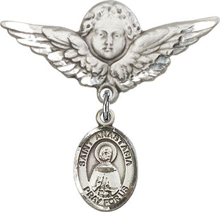 Sterling Silver Large Angel w/Wings St. Anastasia Baby Badge - Engravable