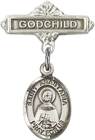 Sterling Silver Godchild St. Anastasia Baby Badge - Engravable