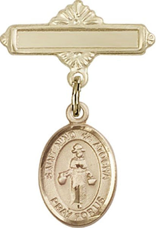 14kt Gold Filled Polished Badge Pin St. Nino de Atocha Baby Badge - Engravable