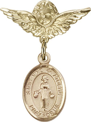 14kt Gold Filled Small Angel w/Wings St. Nino de Atocha Baby Badge - Engravable