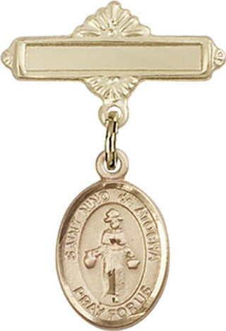14kt Gold Polished Badge Pin St. Nino de Atocha Baby Badge - Engravable