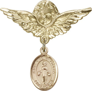 14kt Gold Large Angel w/Wings St. Nino de Atocha Baby Badge - Engravable