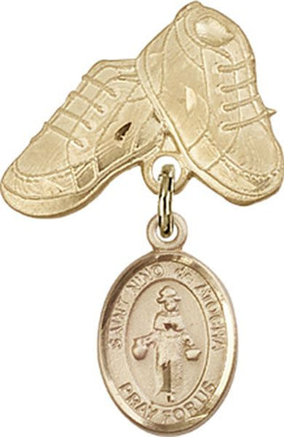 14kt Gold Baby Boots St. Nino de Atocha Baby Badge - Engravable