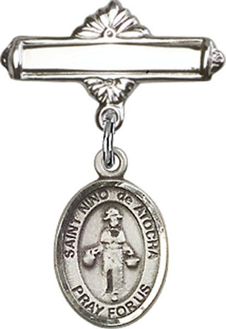 Sterling Silver Polished Badge Pin St. Nino de Atocha Baby Badge - Engravable