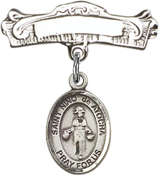 Sterling Silver Badge Pin St. Nino de Atocha Baby Badge - Engravable