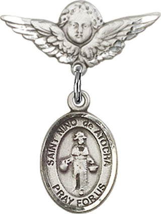 Sterling Silver Small Angel w/Wings St. Nino de Atocha Baby Badge - Engravable