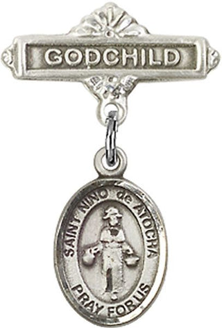 Sterling Silver Godchild St. Nino de Atocha Baby Badge - Engravable