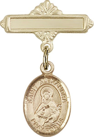 14kt Gold Filled Polished Badge Pin St. Alexandra Baby Badge - Engravable