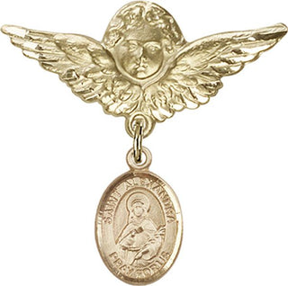 14kt Gold Filled Large Angel w/Wings St. Alexandra Baby Badge - Engravable