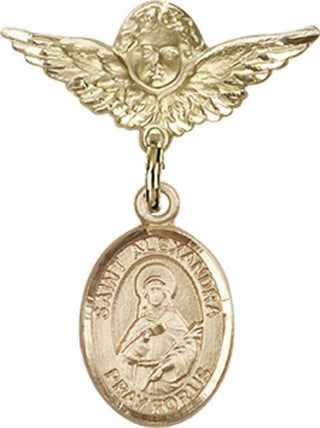 14kt Gold Small Angel w/Wings St. Alexandra Baby Badge - Engravable