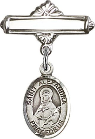 Sterling Silver Polished Badge Pin St. Alexandra Baby Badge - Engravable