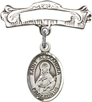 Sterling Silver Badge Pin St. Alexandra Baby Badge - Engravable