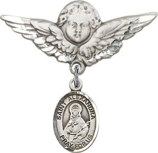 Sterling Silver Large Angel w/Wings St. Alexandra Baby Badge - Engravable