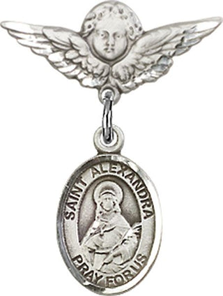 Sterling Silver Small Angel w/Wings St. Alexandra Baby Badge - Engravable