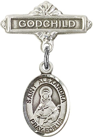 Sterling Silver Godchild St. Alexandra Baby Badge - Engravable