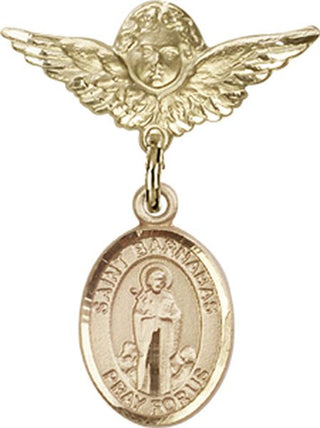 14kt Gold Small Angel w/Wings St. Barnabas Baby Badge - Engravable