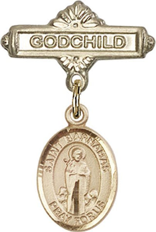 14kt Gold Godchild St. Barnabas Baby Badge - Engravable