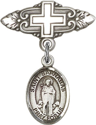 Sterling Silver Badge Pin With Cross St. Barnabas Baby Badge - Engravable