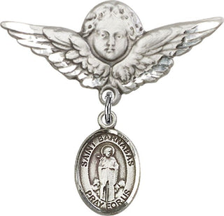 Sterling Silver Large Angel w/Wings St. Barnabas Baby Badge - Engravable