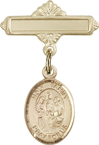 14kt Gold Polished Badge Pin Holy Family Baby Badge - Engravable