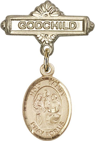 14kt Gold Godchild Holy Family Baby Badge - Engravable